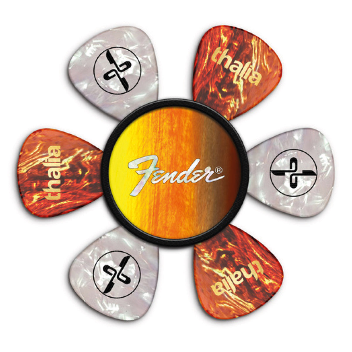 Fender® by Thalia Pick Puck ~ Sunburst ~ White Perrine Logo