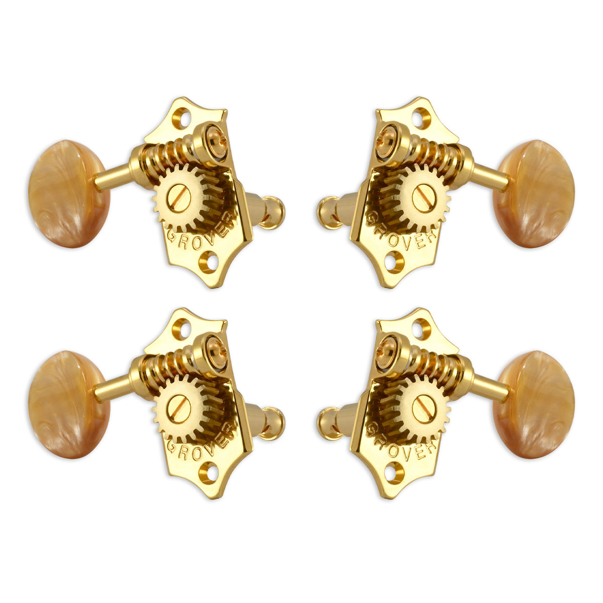 Grover U98 Series Sta-Tite Geared Ukulele Pegs (Set of 4) ~ Gold ~ Acrylic Buttons