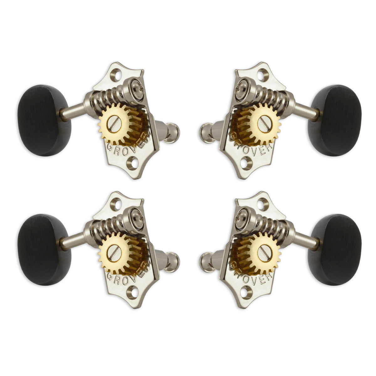 Grover U98 Series Sta-Tite Geared Ukulele Pegs (Set of 4) Nickel – Ebony Buttons