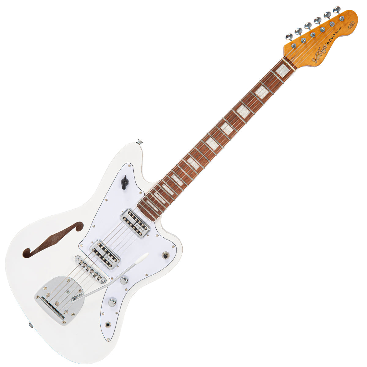 Arctic White Vintage REVO Series 'Surfmaster Thinline' Twin Electric Guitar