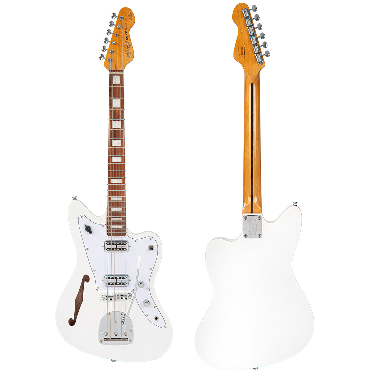 Arctic White Vintage REVO Series 'Surfmaster Thinline' Twin Electric Guitar
