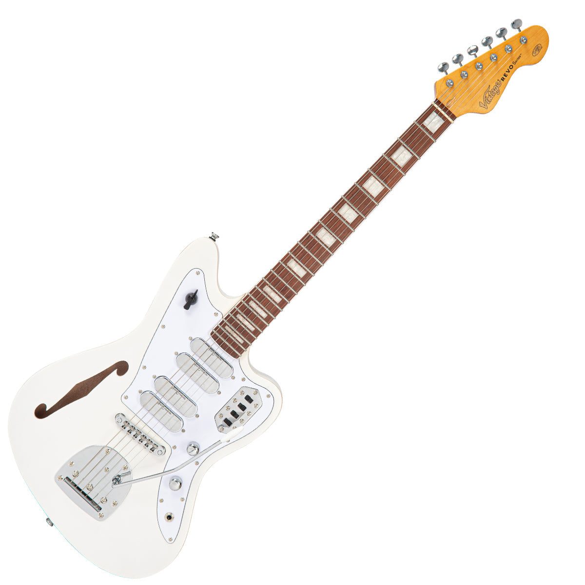 Metallic White Vintage REVO Series 'Surfmaster' Quad Electric Guitar