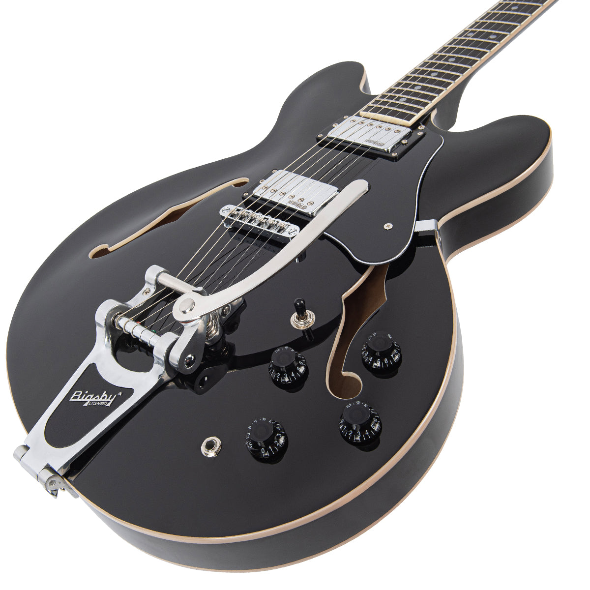 Boulevard Black Vintage VSA500B ReIssued Semi Acoustic Guitar with Bigsby
