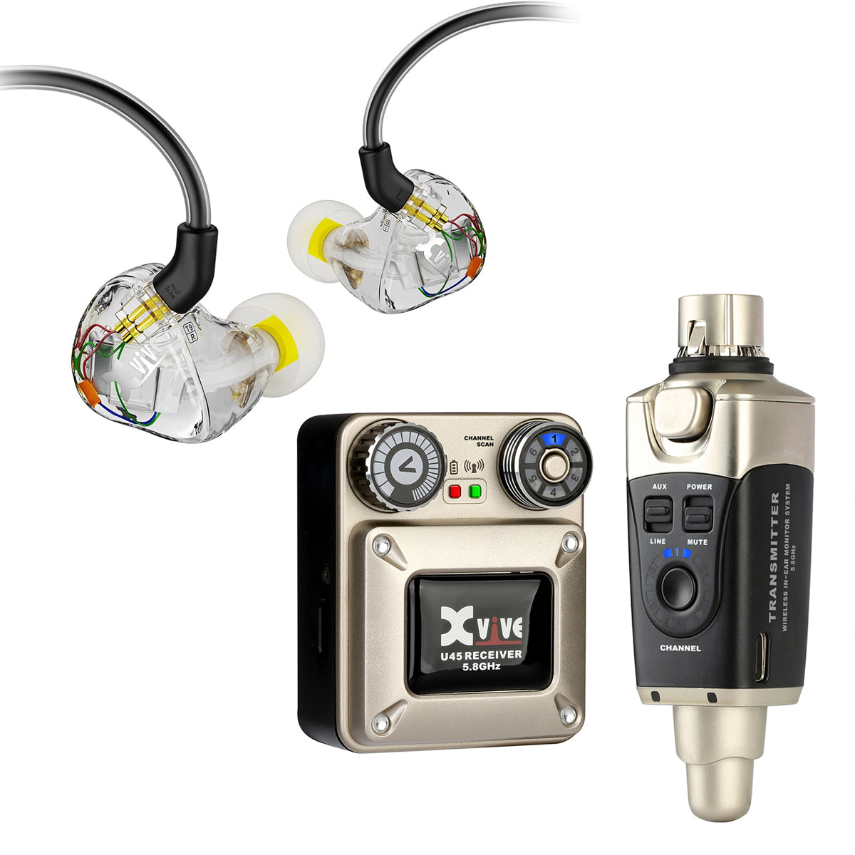 Xvive 5.8GHz Wireless In-Ear System Plus In-Ear Monitors and Case