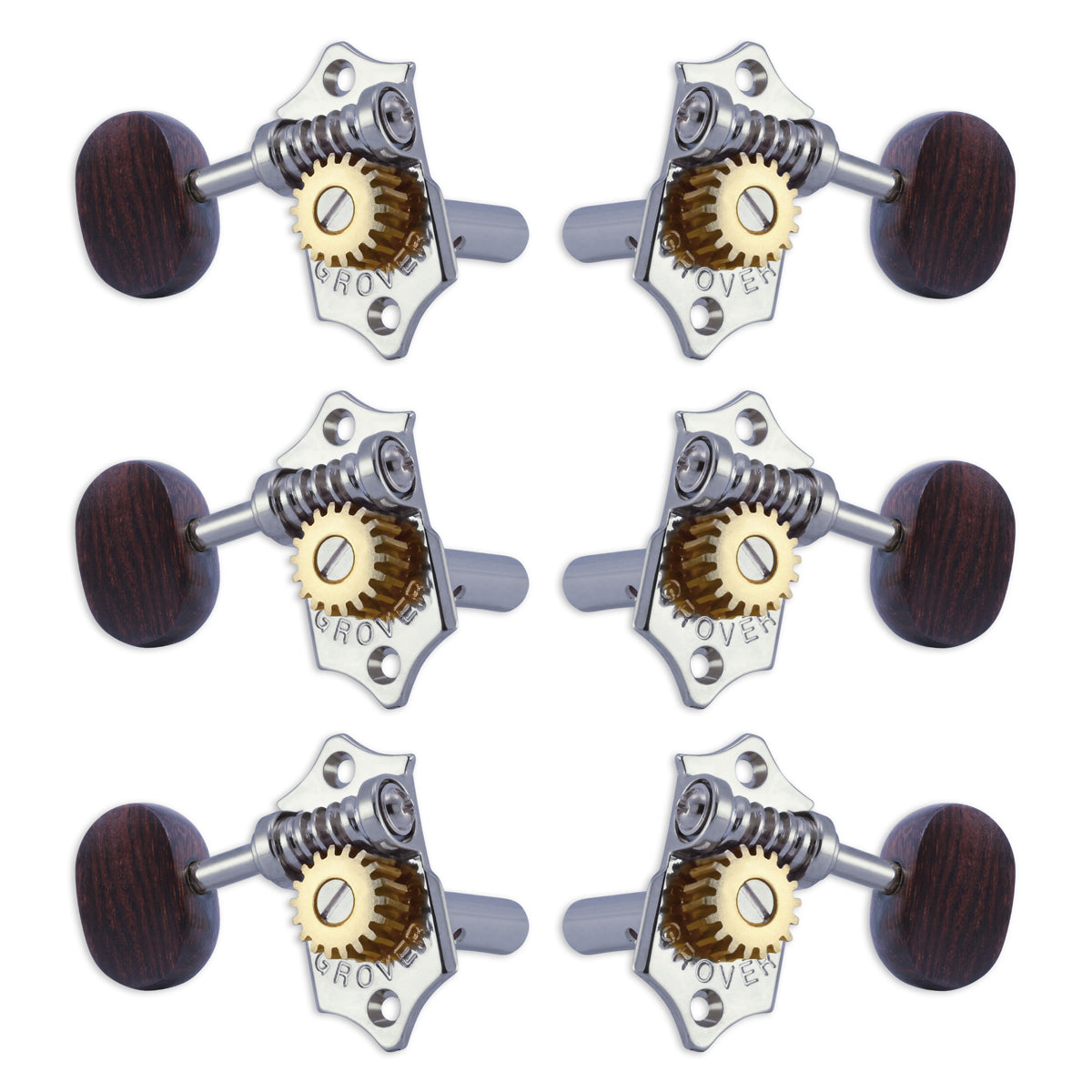 Grover STA-TITE Machineheads ~ 3+3 ~ Horizontal ~ Chrome ~ Rosewood Buttons