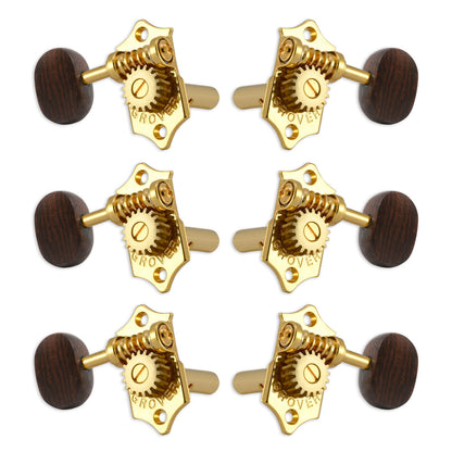 Grover STA-TITE Machineheads ~ 3+3 ~ Horizontal ~ Gold ~ Rosewood Buttons