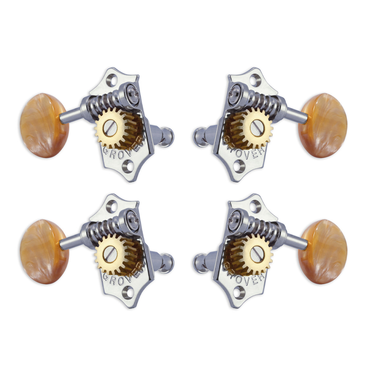 Grover U98 Series Sta-Tite Geared Ukulele Pegs (Set of 4) ~ Chrome ~ Acrylic Buttons