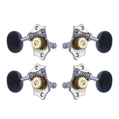 Grover U98 Series Sta-Tite Geared Ukulele Pegs (Set of 4) ~ Chrome ~ Ebony Buttons