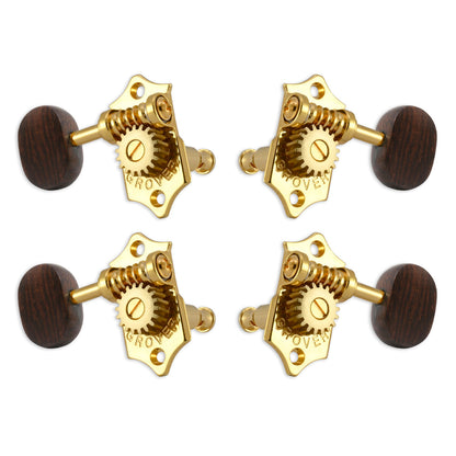 Grover U98 Series Sta-Tite Geared Ukulele Pegs (Set of 4) ~ Gold ~ Rosewood Buttons