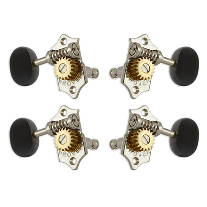 Grover U98 Series Sta-Tite Geared Ukulele Pegs (Set of 4) Nickel – Ebony Buttons