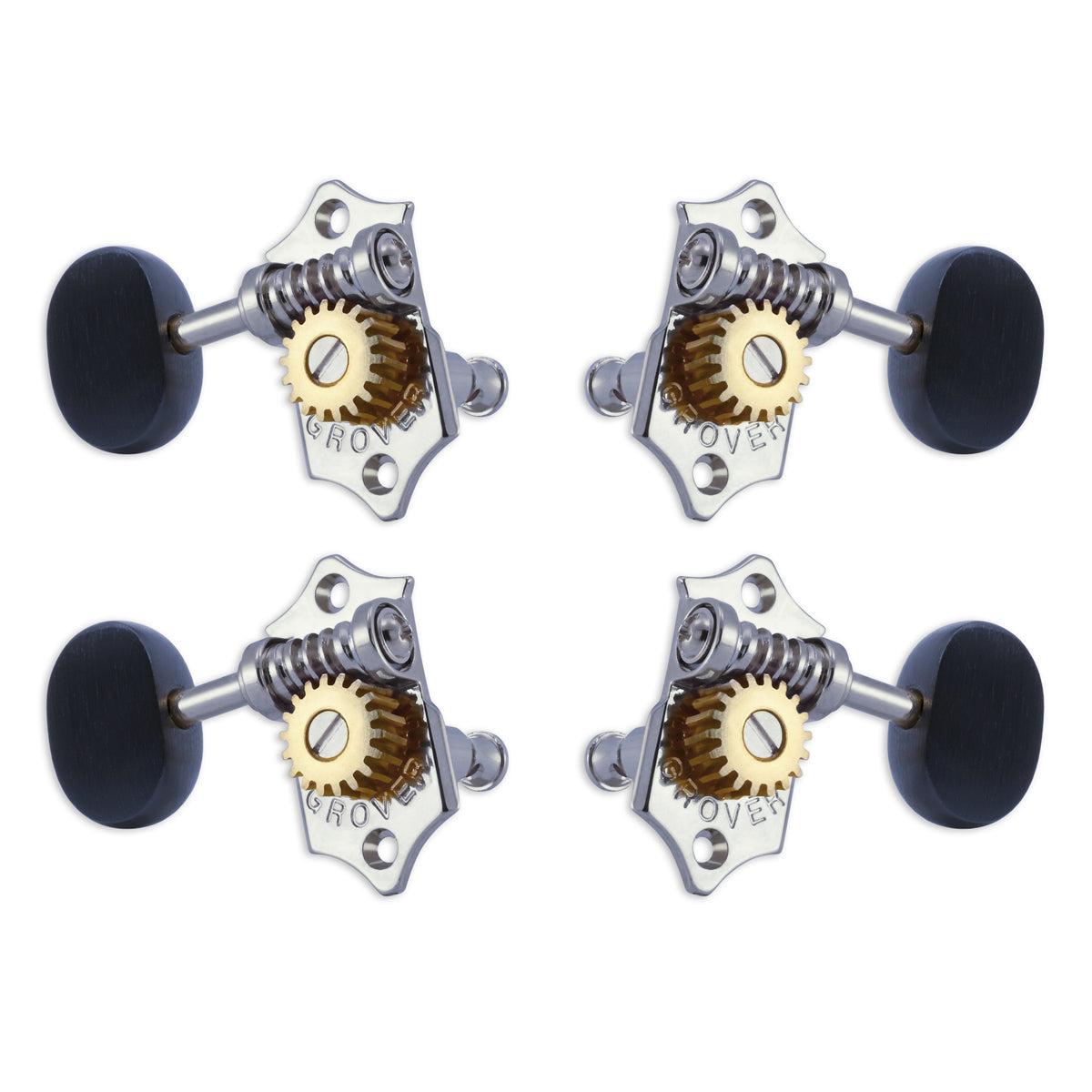 Grover U99 Series Sta-Tite Ukulele Pegs (Set of 4) ~ Chrome ~ Ebony Buttons