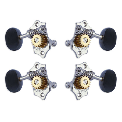 Grover U99 Series Sta-Tite Ukulele Pegs (Set of 4) ~ Chrome ~ Ebony Buttons