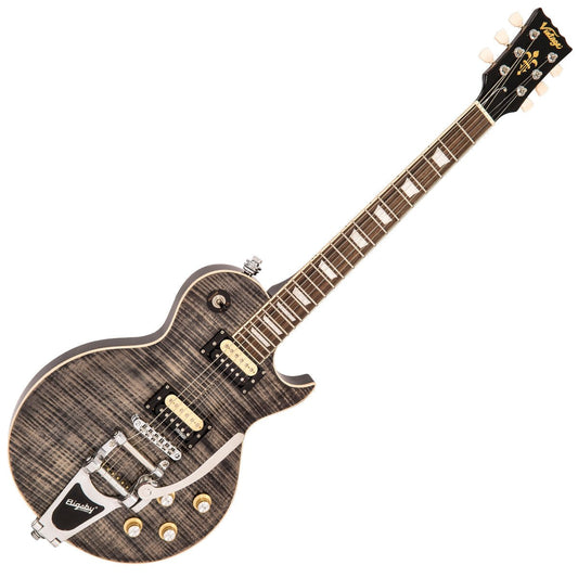 Flamed Thru Black Vintage V100 ReIssued Electric Guitar wwith Bigsby 