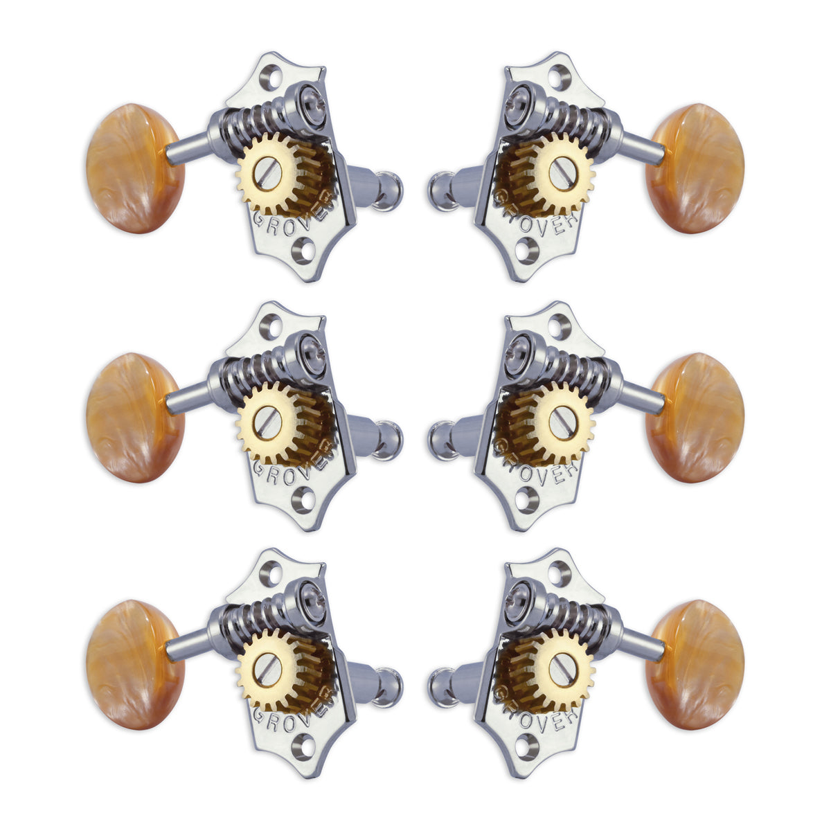 Grover STA-TITE Machineheads ~ 3+3 ~ Vertical ~ Chrome ~ Acrylic Buttons