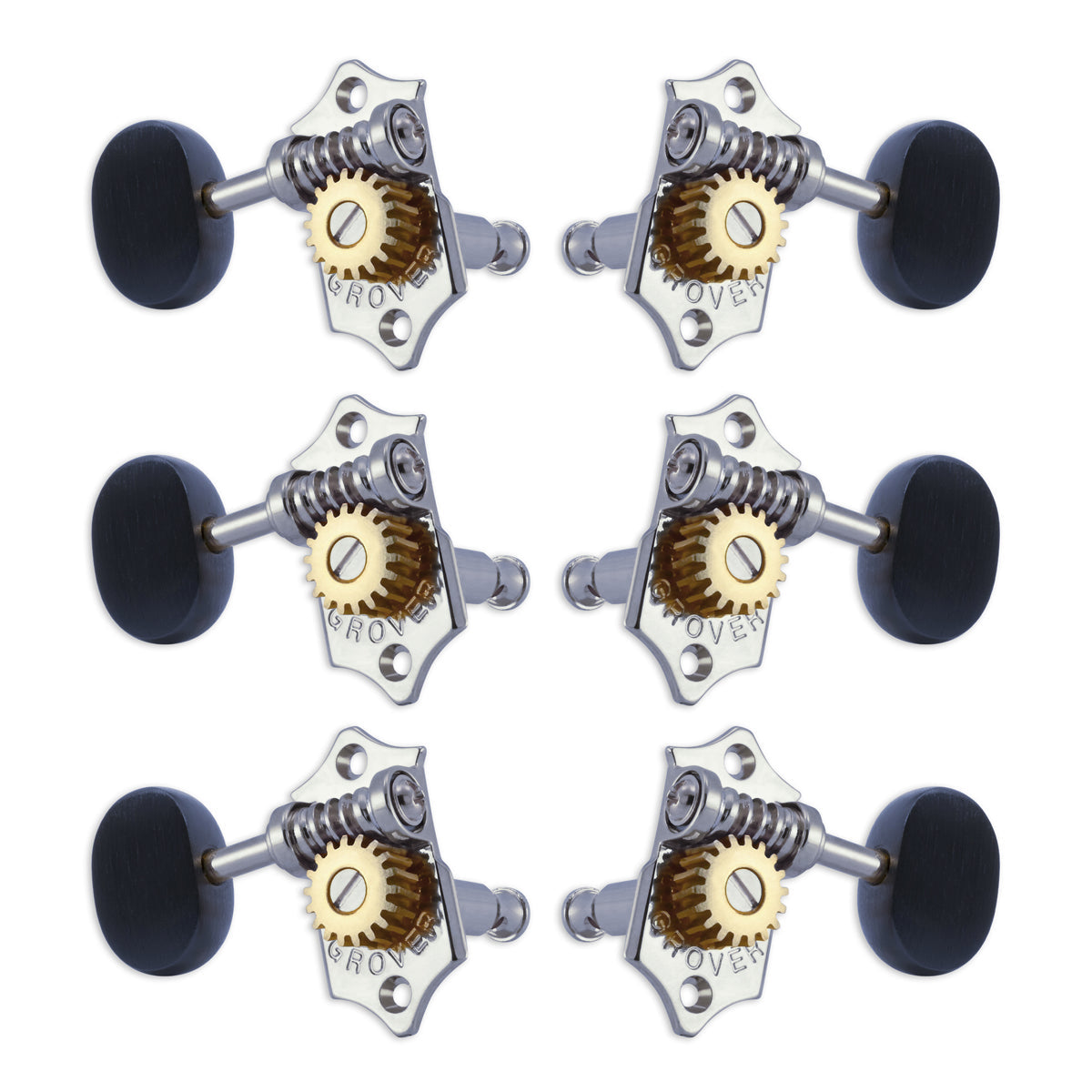 Grover STA-TITE Machineheads ~ 3+3 ~ Vertical ~ Chrome ~ Ebony Buttons
