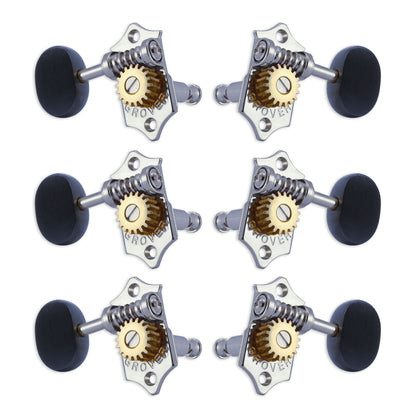 Grover STA-TITE Machineheads ~ 3+3 ~ Vertical ~ Chrome ~ Ebony Buttons