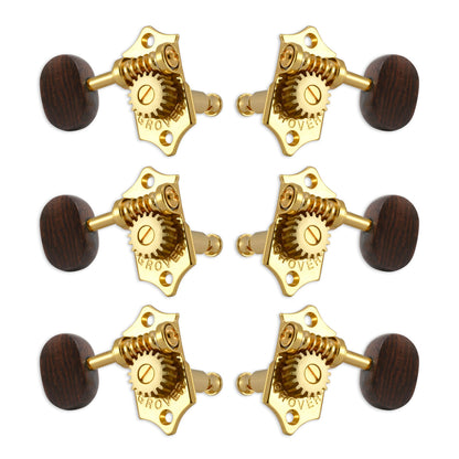 Grover STA-TITE Machineheads ~ 3+3 ~ Vertical ~ Gold ~ Rosewood Buttons