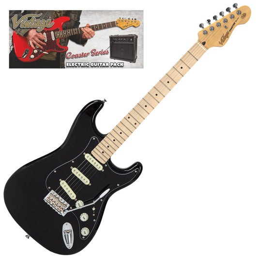 Boulevard Black Vintage V60 Maple Coaster Series Electric Guitar Pack ~ 