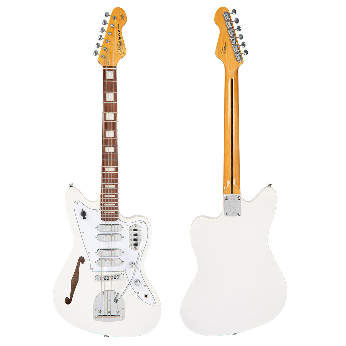 Metallic White Vintage REVO Series 'Surfmaster' Quad Electric Guitar