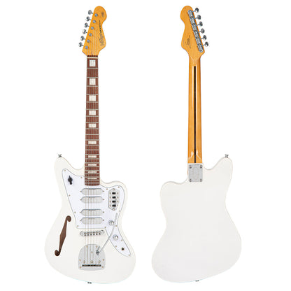 Metallic White Vintage REVO Series 'Surfmaster' Quad Electric Guitar