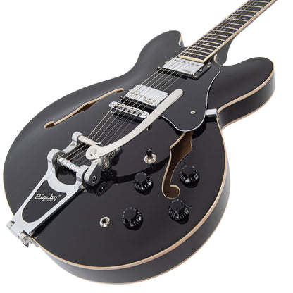 Boulevard Black Vintage VSA500B ReIssued Semi Acoustic Guitar with Bigsby
